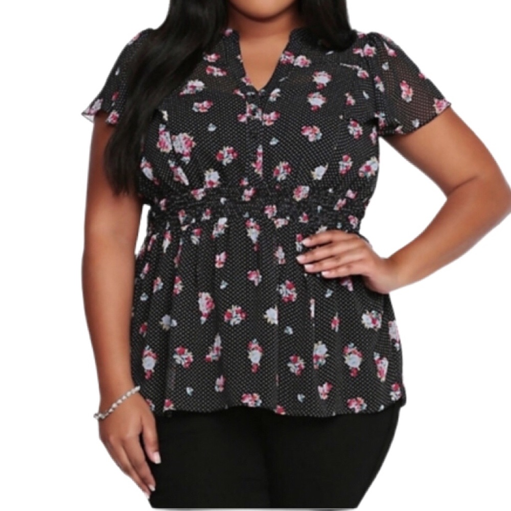 Torrid Floral Dot Semi Sheer Babydoll Top 3